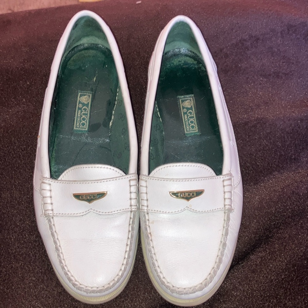 Gucci White Leather Loafers